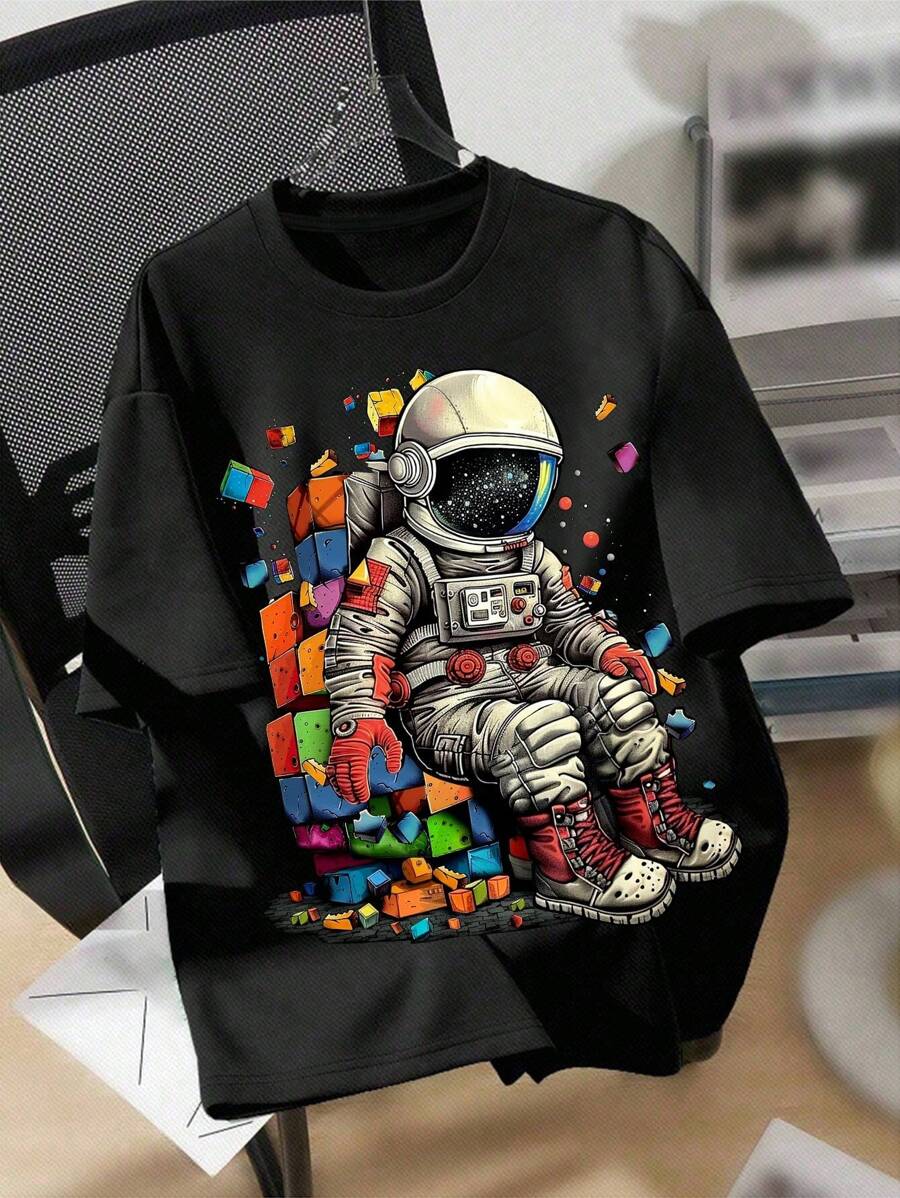 Camiseta Infantil e Juvenil Personalizada Menino e Menina Astronauta Sentado Colorido Astro Universo