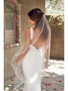 1pc Satin Hem Cathedral Wedding Bride Veil With Hair Comb, Suitable For Weddings, Bridal Accessories, Photography Props