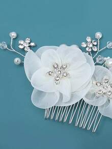 1pc Elegant Silk Flower Headpiece, Bridal Bridesmaid Hair Accessory Valentine's Day Accessories,Wedding Hair Accessories - White - View 5