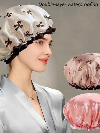 Thick Waterproof Shower Cap, Double-Layer Bath Hair Cover, Shower & Cooking Oil Smoke Protection Hat For Women, Waterproof New Bathing Hair Cap, Adult Thickened Shower Cap