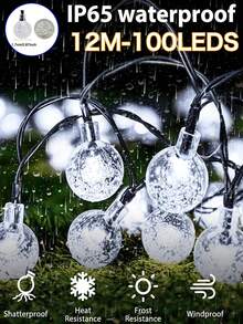 1 包太阳能 100LED/50LED/20LED 灯串，8 种照明模式，水晶球仙女灯，太阳能室内外闪烁圣诞灯，卧室派对婚礼圣诞树花园装饰，暖白/彩色/白色/紫色 IP65 防水 - 黑色 - 查看 18