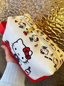 Sanrio 1 PC Sanrio For Hello Kitty Large Capacity Makeup Bag With Red Handle - Cute Cartoon Design, Ideal For Travel & Organizing Bathroom Essentials | Perfect Holiday Gift Bag, Bathroom Organizer Bag|Playful Accessory|Durable Fabric, For Hello Kitty Accessories
