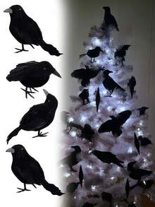 Set de 6 cuervos negros con plumas realistas para decoración, aptos para uso en interior y exterior como decoración de Halloween en el patio, árboles, jardín, terraza, hogar y exteriores. - Multicolor - Ver 10