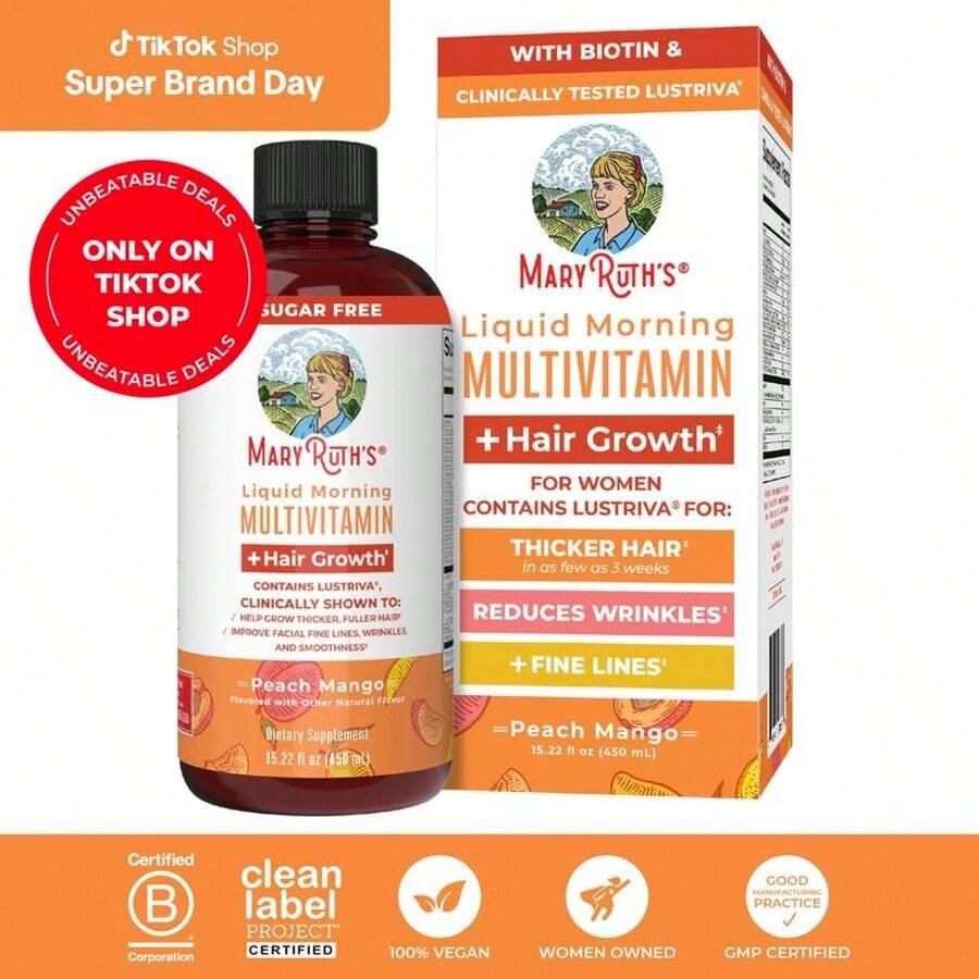 Mary Ruth's Liquid Multivitamin + Hair Growth With Clinically Tested Lustrivaa - Thicker Hair - Reduce Wrinkles & Fine Lines - Haircare - 15.22 Fl Oz - Khác - Xem 1