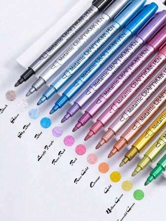 Guangna 12-kleurige glittermetaalmarker, permanente metaalverfmarker voor schilderen, kleuren en kalligrafie, artistieke illustraties, knutselen, glas, rotsschilderen, cadeaubonnen maken, Halloween-pompoen, kerst-scrapbook DIY-fotoalbum, voor schoolbenodigdheden, terug naar school