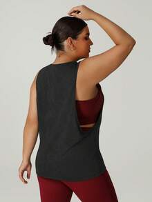 Women's Summer Plus Size White Jacquard Lightweight Breathable Sleeveless Sports Blouse Tank Top Black - Black - View 6