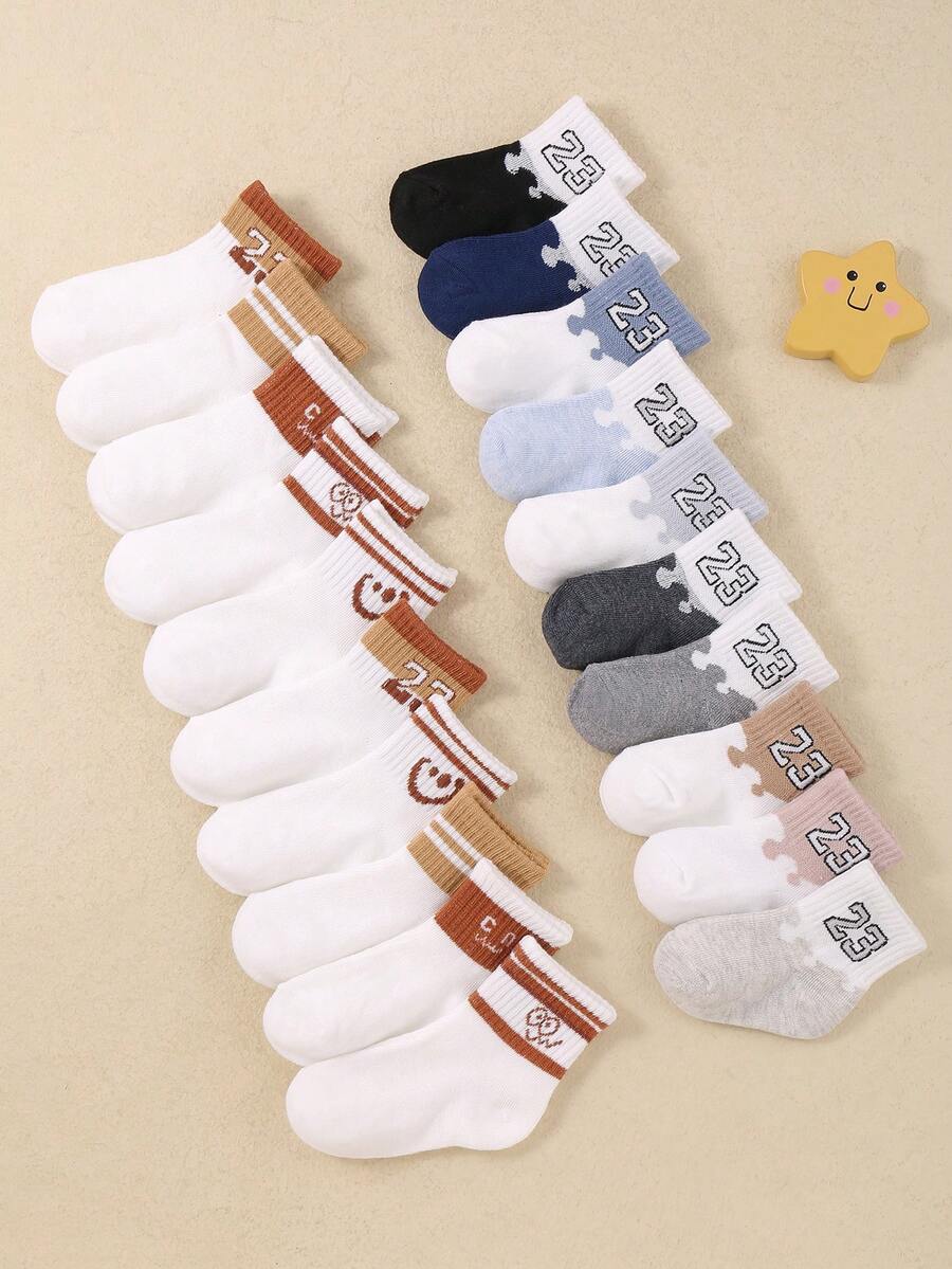 5/10 Pairs Of Baby Socks With Number Jacquard Patterns, Unisex Toddler ...