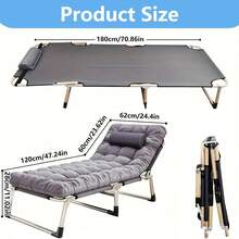 KNERS Folding Bed With Cushion - Lightweight And Portable Single Size, With Sturdy Metal Frame, Ergonomic, Suitable For Outdoor Sports, Summer Exploration, Beach, Picnic - Durable Foldable Design, Camping Accessories, Comfortable Fabric - Phiên bản nâng cấp - có đệm bông - khả năng chịu tải 450 pound - Xem 2
