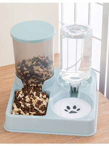 1 件装大容量半自动宠物喂食器和饮水器（1.3 升水和 2.3 升宠物食品）适用于猫和狗，支持持续储存食物和供水，加高宠物碗猫粮托盘适用于猫狗幼犬