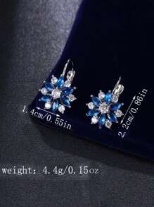1 Pair Charming Blue Floral Pattern Women Clip On Earrings, Lightweight & Comfortable Design For All-Season Outfits Accessories