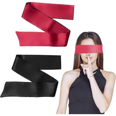 2 Pcs Satin Eye Sleeping - Silk Blindfold Women & Men - Adults Couples Blindfold Scarf - Sleep Eye Cover Travel Nap Meditation - Valentine - 150cm/59inch (Black + Red)