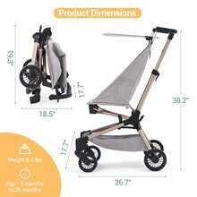 Techigher leichter Kinderwagen, kompakt Buggy mit einem Rucksack, faltbarer Reisebuggy mit Ablagekorb, verstellbarer Markise - Grau - Übersicht 8