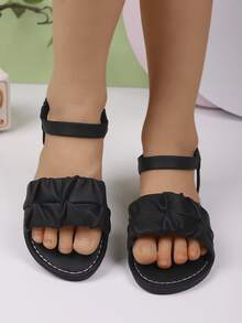 儿童时尚户外凉鞋，夏季方头平底鞋，系带凉鞋，新款女童鞋，时尚沙滩拖鞋 - 黑色 - 查看 3