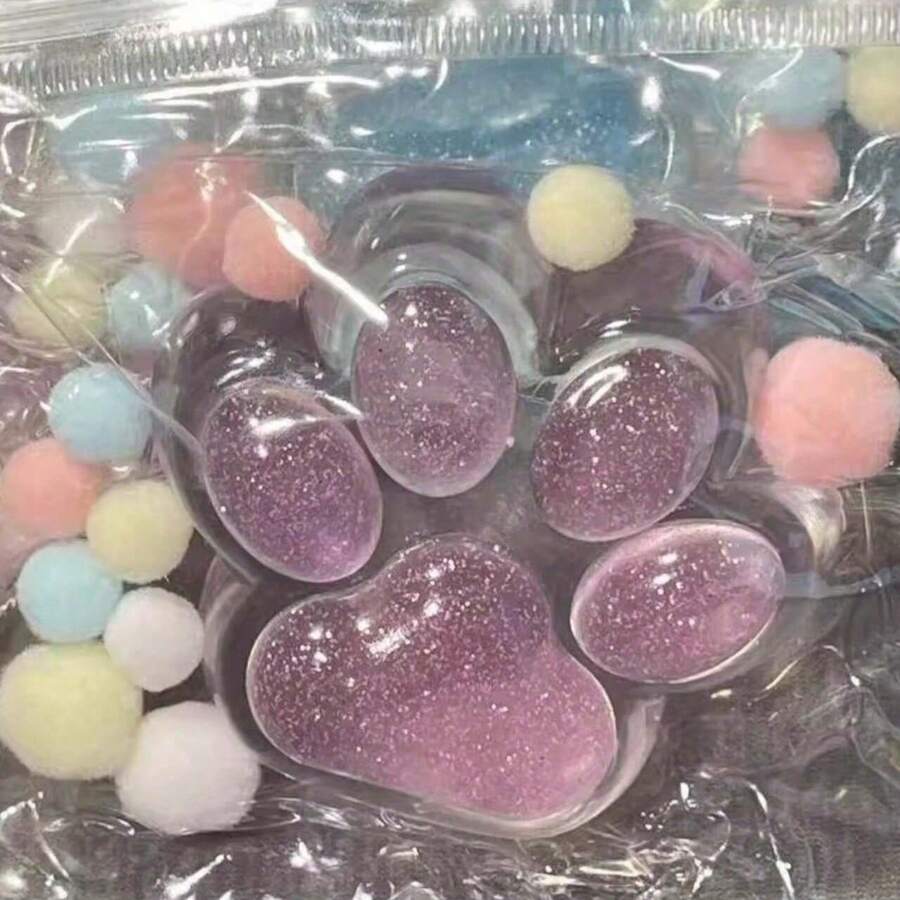 1/2/3/5/6/10件透明貓爪亮片粉色與藍色可擠壓玩具,紓壓抗焦慮指尖玩具,可愛日系軟萌捏捏球,貓爪毛球 Fufu Cat Paw 感官紓壓玩具,最佳生日派對小禮物 - 彩色 - 查看 1