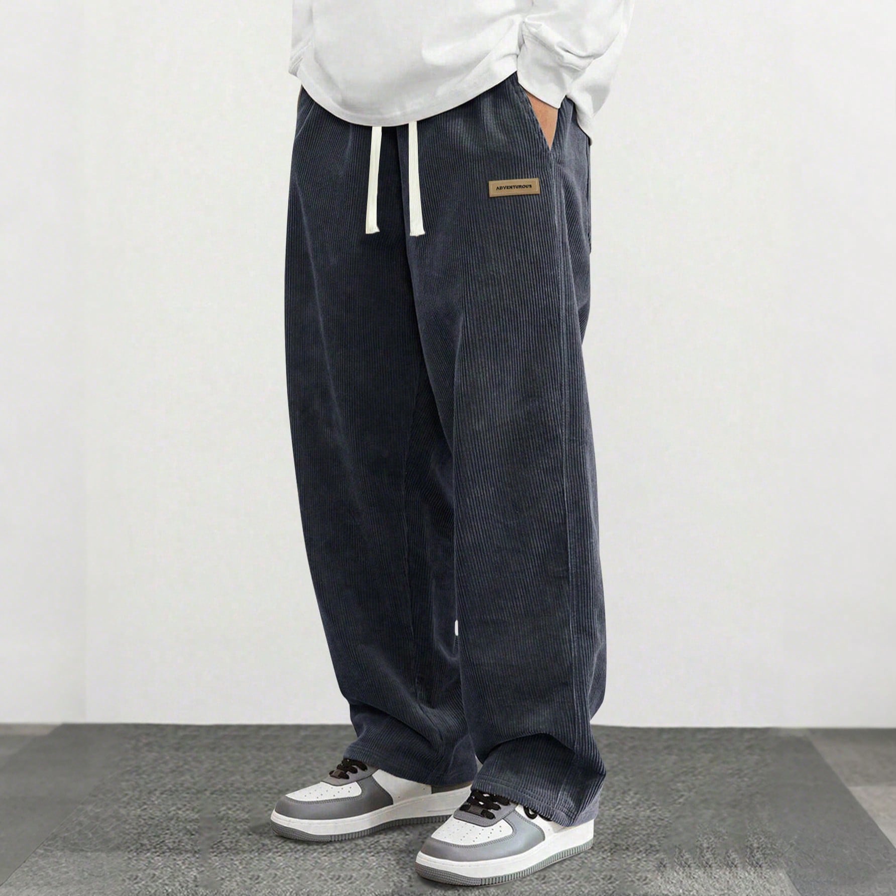 Pantalones casuales de pana rectos para hombre, pantalones de chándal sueltos, simples y versátiles con estampado personalizado para primavera y oto