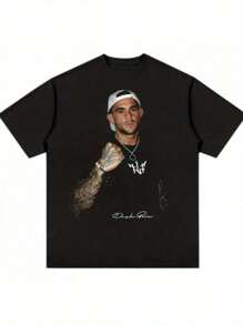 Men's Black Dustin Poirier Graphic T - Shirt Round Neck Cotton Top # High Street Fashion T-Shirts Graphic Tees Graphic Tees Men
