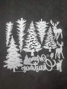 [Christmas]1pc Christmas Tree Metal Die Cuts Mountain Forest Cut Stencils Pine Tree Plant Merry Christmas Cutting Dies For Holiday DIY Scrapbook Embossing Album Photo Paper Card Craft Festival Decor