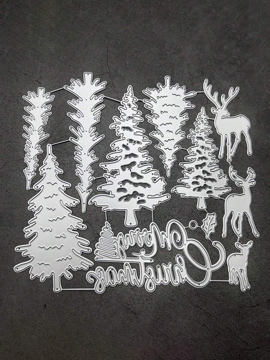 [Christmas]1pc Christmas Tree Metal Die Cuts Mountain Forest Cut Stencils Pine Tree Plant Merry Christmas Cutting Dies For Holiday DIY Scrapbook Embossing Album Photo Paper Card Craft Festival Decor