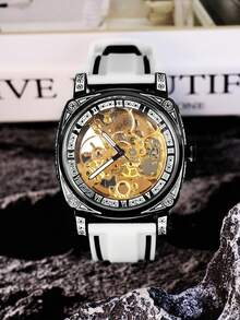 男士硅胶表带，带夜光雕刻和镂空设计，多功能、个性化、全自动机械表 - 均碼 - 查看 12