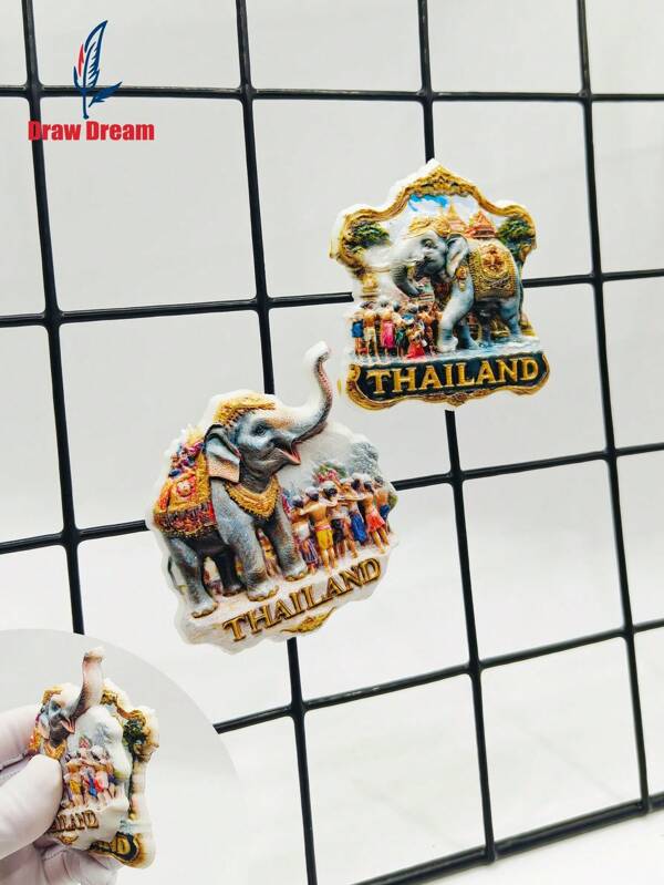 1PC Thailand Songkran Festival Elephant 3D Stereo Flat Fridge Magnet, Featured Elephant Dance Travel Fridge Magnet Souvenir, Home Decor, Kitchen, Room, House, Family, Party Decor Magnet