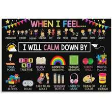 1 幅互动情绪调节帆布墙画，色彩鲜艳的平静策略装饰，带有语音发音，有趣的插图，适合教室和家庭使用，非常适合教师和家长，教育工具，无框架