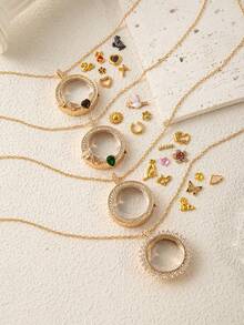 1pc Fashionable And Exquisite Round Box DIY Necklace Can Be Freely Matched With Animal Flower Sun Moon Heart-Shaped Necklace, Plated With 18k Gold, Not Easy To Oxidize, Showing Charm And Personalized. It Is Suitable For Girls' Daily Dressing Decoration, Beach Vacation Parties, Music Festivals.