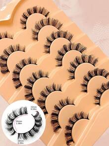 Asiteo 7对装 D型卷翘自然凌乱短款仿貂毛假睫毛，奢华浓密，打造蓬松魅惑妆容，可重复使用，易于佩戴。假睫毛，睫毛，假睫毛，假睫毛 - 交叉款 - 查看 6