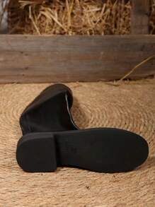 秋冬女式粗跟过膝靴，后拉链纯色朋克马靴，休闲修身女靴