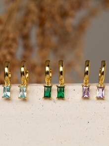 S925 Sterling Silver Custom Birthstone Huggie Hoop Earrings - Personalized Jewelry Gift For Girlfriends, Sisters, Best Friends & Self - Ideal For Birthday, Anniversary, Prom Night, Daily Glamorous Style, Party Occasions & Unforgettable Moments - Multicolor - View 5