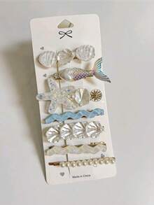 7 件女士优雅贝壳、海星和人造珍珠发夹，多用途日常使用，适合家庭、学校、海滩、办公室、节日、生日、返校、新年、情人节、母亲节、教师节、婚礼、音乐节、毕业典礼、爪夹、发夹、发夹、发夹、学校用品、人造珍珠发饰 - 藍色 - 查看 8