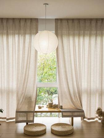 1 件亚麻面料现代亚麻薄纱窗帘 - 日式亚麻风格，杆袋设计，适用于客厅和卧室 - 薄纱和滤光窗帘，客厅窗帘，卧室窗帘