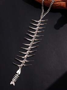 1pc Fashion Stylish Street Hip Hop Thorn Thorn Fish Bone Pendant Necklace For Women, Daily Casual Or Street Fashion Wear - Multicolor - View 6