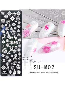 1/2/3/4/6 件套冬季圣诞美甲模板，含美甲印章、刮刀、圣诞雪花、驯鹿、圣诞树、时钟、雪人图案美甲模板、冬季美甲烫印板设计 DIY 美甲工具 - 銀色 - 查看 19