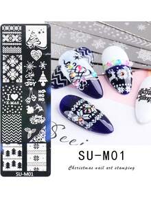 1/2/3/4/6 件套冬季圣诞美甲模板，含美甲印章、刮刀、圣诞雪花、驯鹿、圣诞树、时钟、雪人图案美甲模板、冬季美甲烫印板设计 DIY 美甲工具 - 銀色 - 查看 18