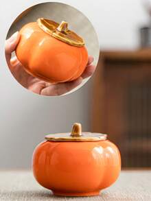 1个200毫升仿橙色陶瓷茶罐，适合储存各种食物，适合婚礼、结婚、糖果罐、陶瓷礼品、茶具配件、父亲节、母亲节返校礼物