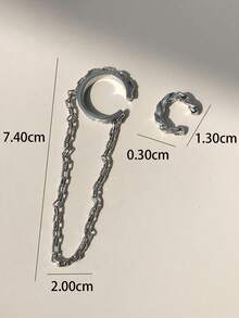 1 件夹式长流苏耳环，百搭时尚简约风格耳饰，适合女士 - 銀色 - 查看 3