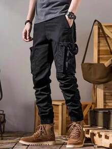 New Men's Cross-Border Multi-Pocket Cargo Pants Straight-Leg Loose-Fit Spring Autumn Summer Pure Cotton Casual Long Pants - 灰色 - 查看 2