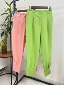 ISADORA MODA Women's Tailored Pants, With Pocket, Solid Color, Back With Elastic - Mint Green - View 1