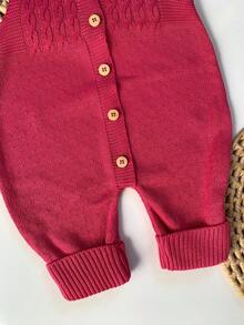 Ema Button Knit Set Girl Bodysuit Overalls Baby Romper - Pink - View 4