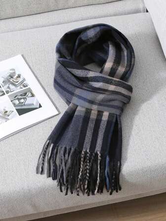 1 PC Men Winter Warm Long Soft Scarf Plaid Tassel Scarf For Men Soft Classic Scarves Men Accessories