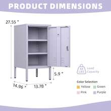 Single Door Metal Locker End Table,Modern Minimalist Room Side Table With 2 Adjustable Shelf,Anti-Tilt Design,Multi Storage Cabinet For Living Room Bedroom, Easy To Assemble 27.55"H X 13.78"W X 14.96"D - Màu tím - Xem 3