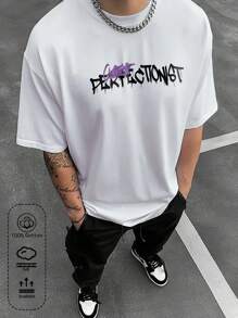 T-shirt da uomo in cotone a coste, stampa di orso in stile street, abbigliamento sportivo da uomo in stile college per la primavera e l'estate, top a maniche corte da uomo bianchi, morbidi e traspiranti.