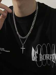 Nuevo collar de acero inoxidable con cruz para hombre, artículo de joyería con colgante de titanio de metal para hombres - Multicolor - Ver 2