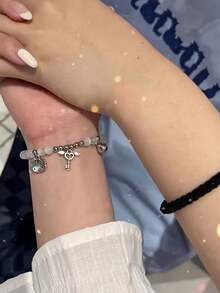 5 piezas, pulsera con encanto de  oficialmente autorizada por  - Estilo Y2K E y accesorio Kawaii elástico, que incluye colgante con forma de corazón, alas de ángel y llave, cristal sintético de piedra natal de agosto, lindo regalo de dibujos animados, uso diario del Día de San Valentín para niña, colgante de pulsera de , joyería diaria, accesorios para fiestas, diseño divertido, decoración de cuentas, regalo para cumpleaños, pendiente con diseño de perlas, accesorio para niñas - Multicolor - Ver 7