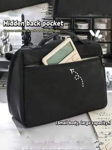 1 pezzo Borsa unisex per cartoleria e trucchi, con manico superiore, multi-strato, in colore unito con decoro in inglese, adatto per scuola e ufficio, essenziale per il ritorno a scuola, regalo decorativo per Ringraziamento, Natale e Ognissanti, astuccio portapenne, astuccio per zaino