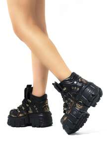 Gothic Cyberpunk Style Platform Shoes, Lace-Up High-Top Retro Chunky Sneakers, Fashionable Unisex