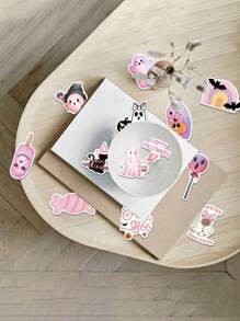 100pcs - Pink Halloween Graffiti Stickers Decoration, Guitar Notebook Luggage DIY Waterproof Stickers, Holiday Gifts, Party Gifts, Halloween Gifts, Home Decoration, Car Decoration, Bedroom Decoration