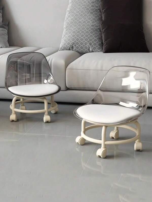1 pièce petit tabouret avec roulettes, tabouret décoratif silencieux avec roues pivotantes pour la maison, chaise transparente petit banc sur roulettes, petit tabouret mobile pour le salon, les enfants