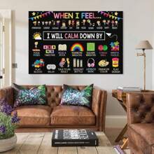 1 幅互动情绪调节帆布墙画，色彩鲜艳的平静策略装饰，带有语音发音，有趣的插图，适合教室和家庭使用，非常适合教师和家长，教育工具，无框架