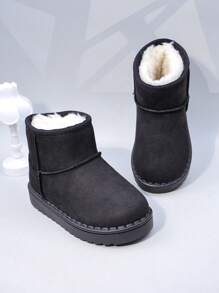 Autumn/Winter Children Snow Boots, Mid-Large Kids Flat Shoes, Plush Thick Bottom Girls Boots, Warm Boys Ankle Boots, Toddler Short Boots - Black - View 7
